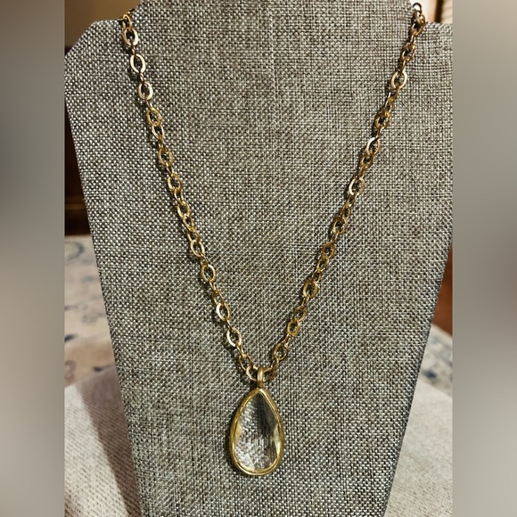 crystal pendant long necklace on gold link necklace, versatile, handmade - Picture 6 of 6